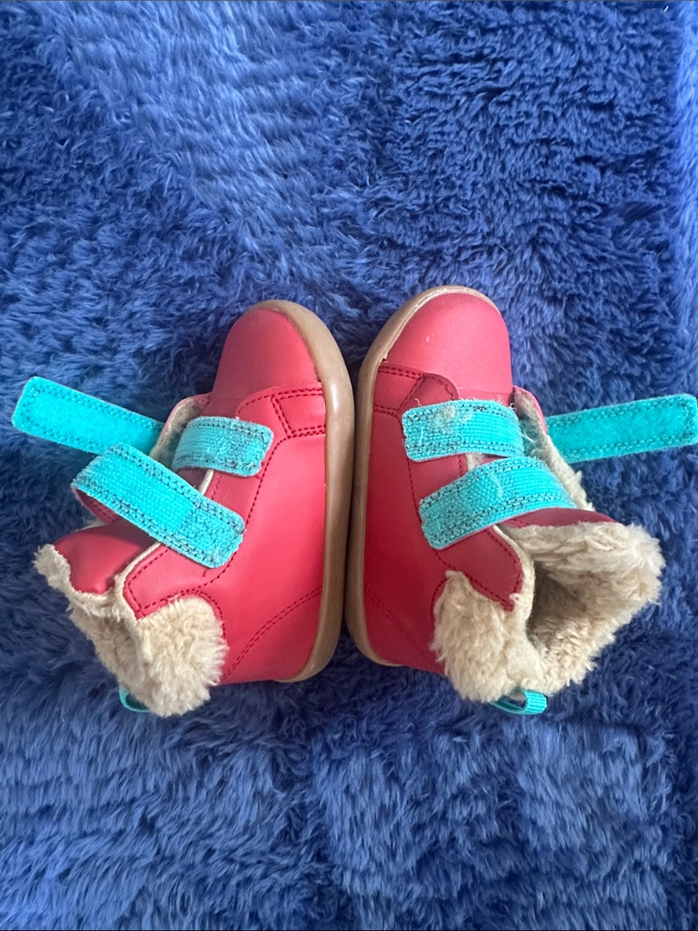 Ten Little Fuzzy Red with Turquoise Straps